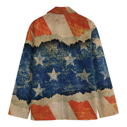 Grunge Ripped Paper American Flag Print Men's Blazer