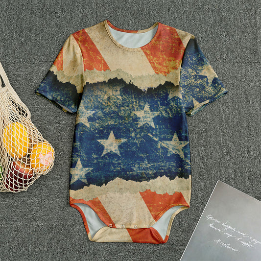 Grunge Ripped Paper American Flag Print Men's Bodysuit