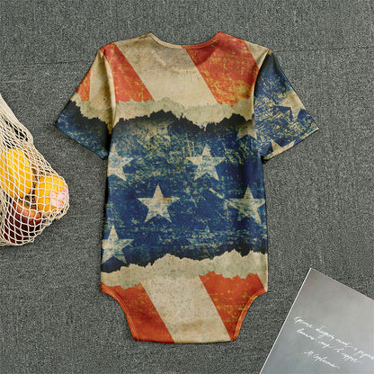 Grunge Ripped Paper American Flag Print Men's Bodysuit