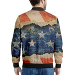 Grunge Ripped Paper American Flag Print Men's Bomber Jacket