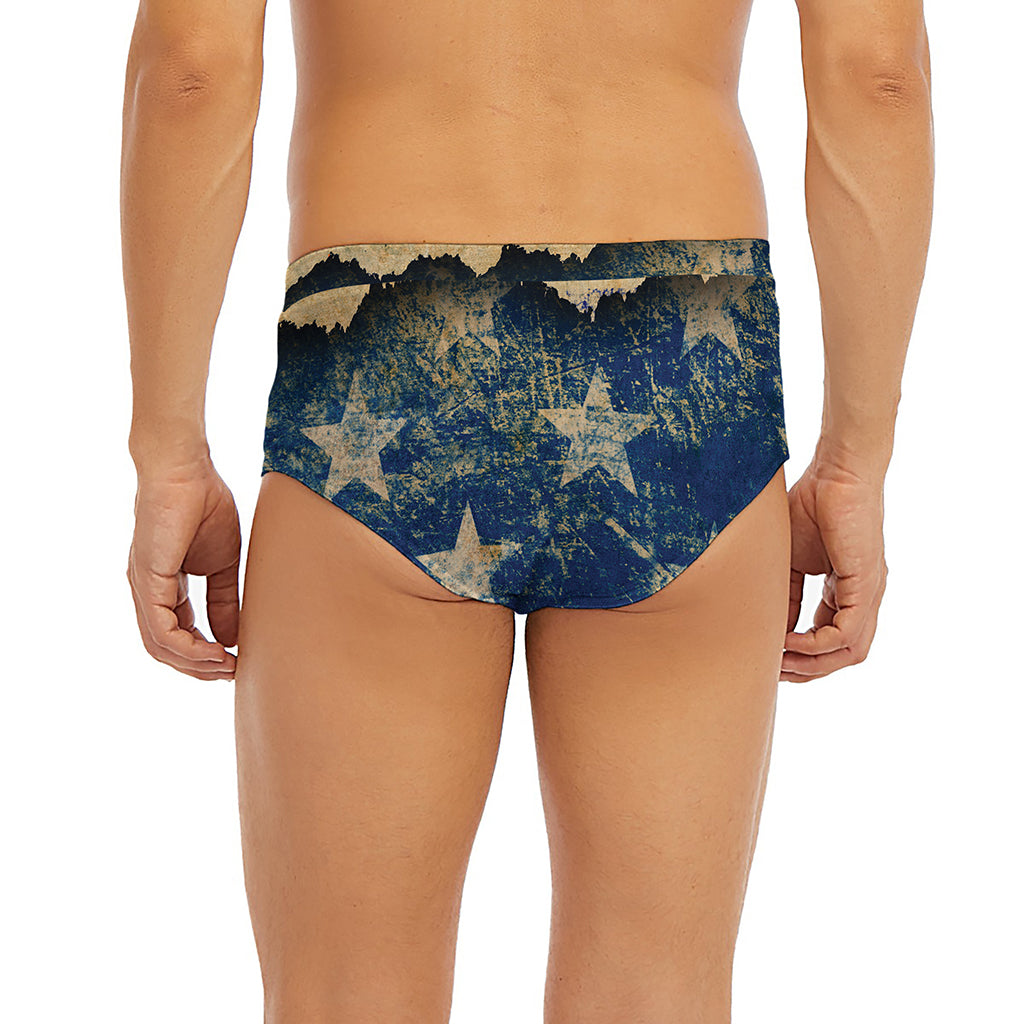 Grunge Ripped Paper American Flag Print Men's Briefs