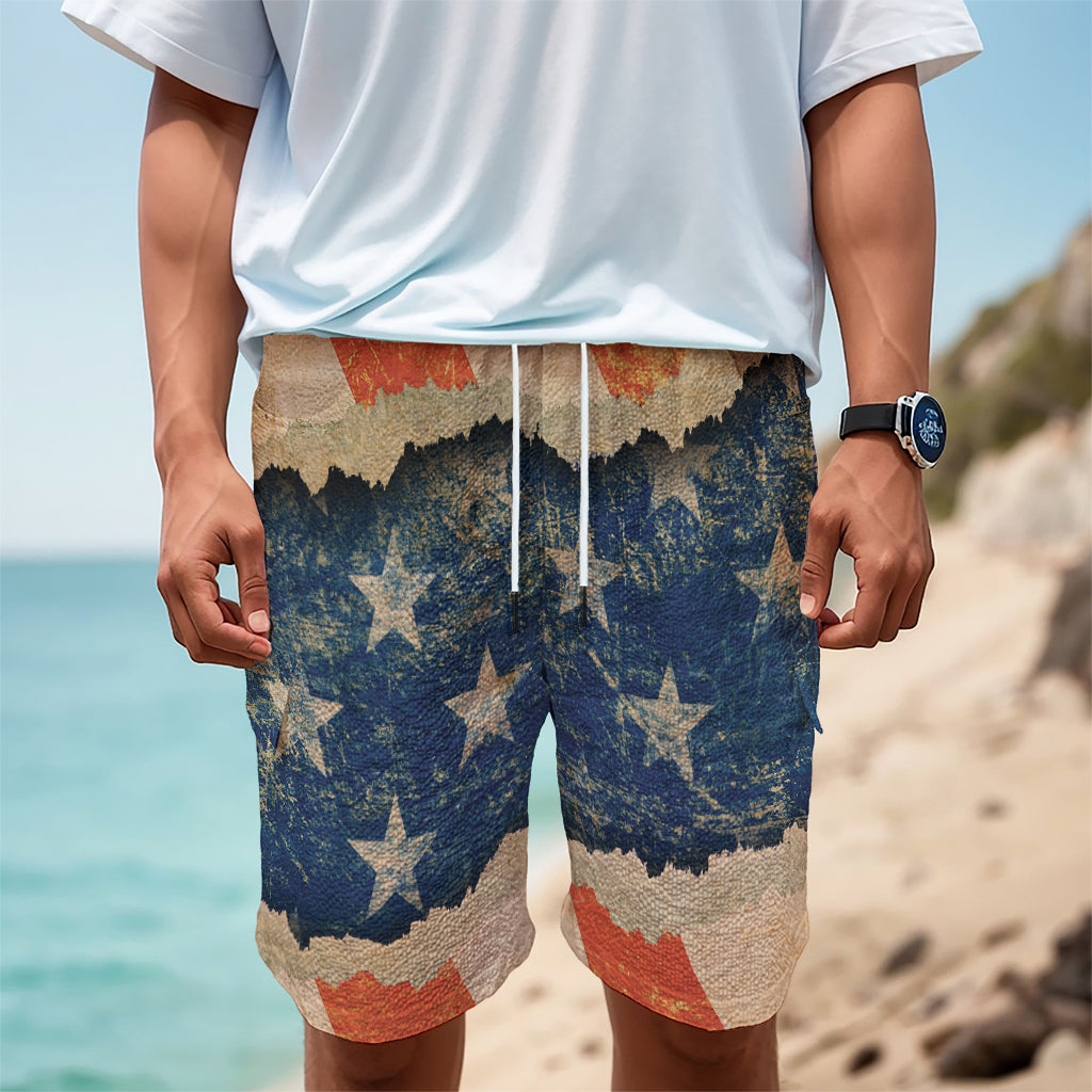 Grunge Ripped Paper American Flag Print Men's Cargo Shorts