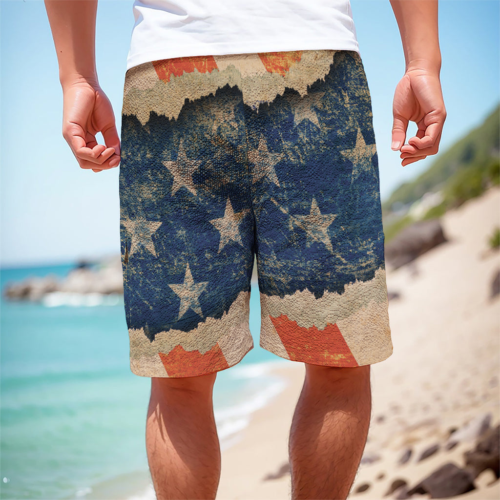 Grunge Ripped Paper American Flag Print Men's Cargo Shorts