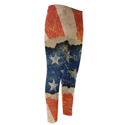Grunge Ripped Paper American Flag Print Men's Compression Pants