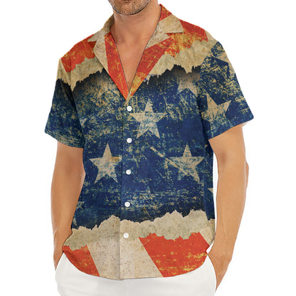 Grunge Ripped Paper American Flag Print Men's Deep V-Neck Shirt