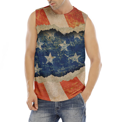 Grunge Ripped Paper American Flag Print Men's Fitness Tank Top