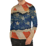 Grunge Ripped Paper American Flag Print Men's Long Sleeve Rash Guard