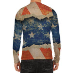 Grunge Ripped Paper American Flag Print Men's Long Sleeve Rash Guard