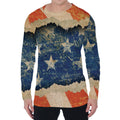 Grunge Ripped Paper American Flag Print Men's Long Sleeve T-Shirt