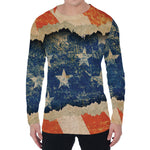 Grunge Ripped Paper American Flag Print Men's Long Sleeve T-Shirt