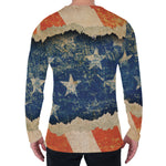 Grunge Ripped Paper American Flag Print Men's Long Sleeve T-Shirt