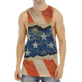 Grunge Ripped Paper American Flag Print Men's Muscle Tank Top