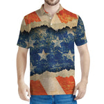 Grunge Ripped Paper American Flag Print Men's Polo Shirt