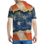 Grunge Ripped Paper American Flag Print Men's Polo Shirt