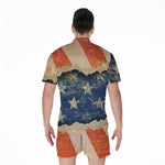Grunge Ripped Paper American Flag Print Men's Rompers