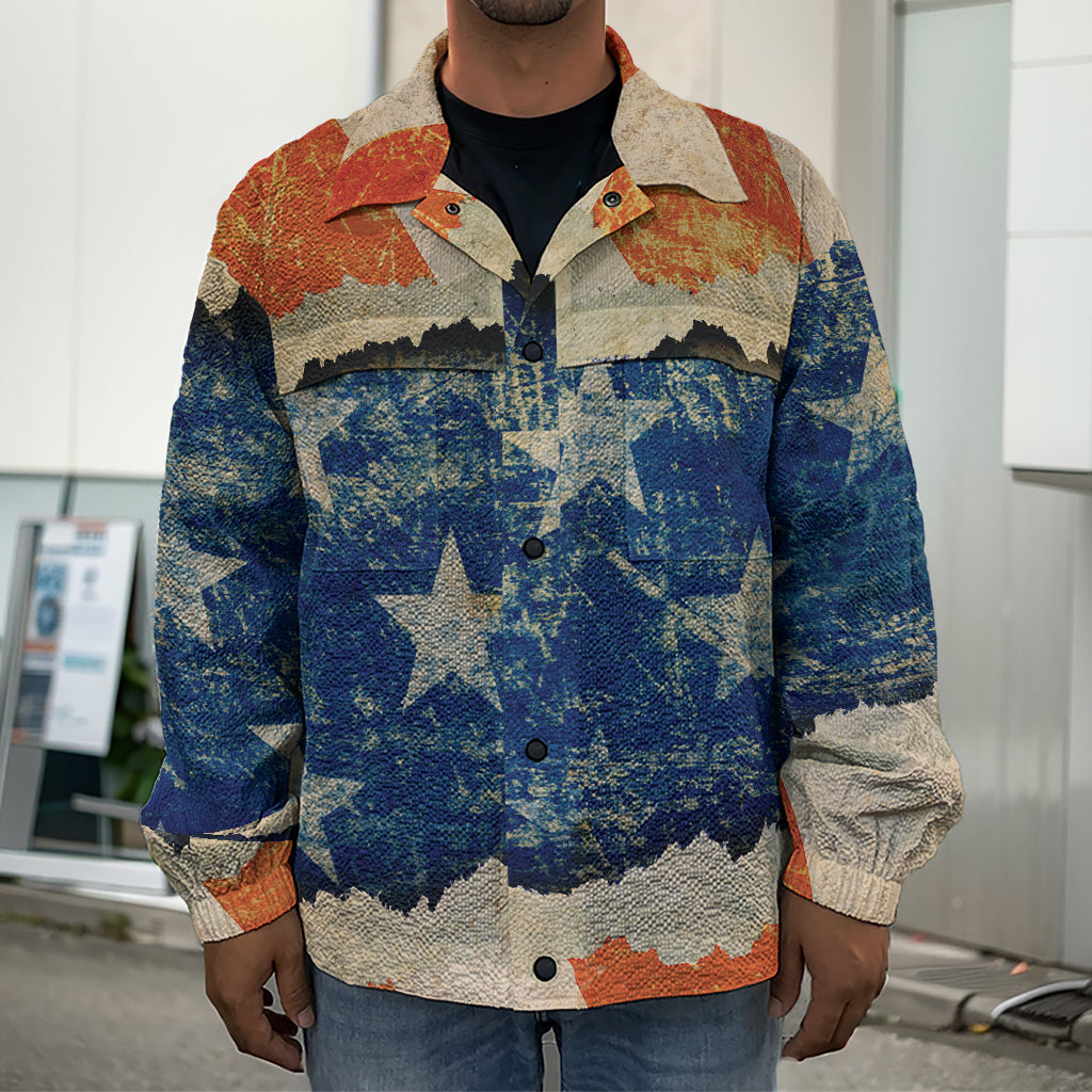 Grunge Ripped Paper American Flag Print Men's Shirt Jacket