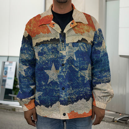 Grunge Ripped Paper American Flag Print Men's Shirt Jacket
