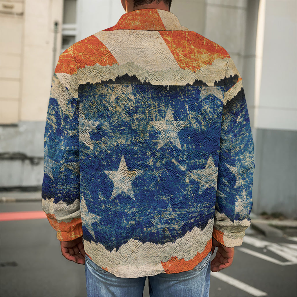 Grunge Ripped Paper American Flag Print Men's Shirt Jacket
