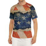 Grunge Ripped Paper American Flag Print Men's Short Sleeve Rash Guard