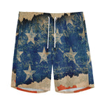 Grunge Ripped Paper American Flag Print Men's Sports Shorts