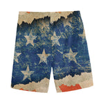 Grunge Ripped Paper American Flag Print Men's Sports Shorts