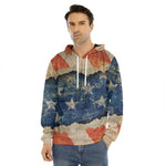 Grunge Ripped Paper American Flag Print Men's Velvet Pullover Hoodie