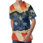 Grunge Ripped Paper American Flag Print Men's Velvet T-Shirt