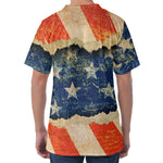 Grunge Ripped Paper American Flag Print Men's Velvet T-Shirt