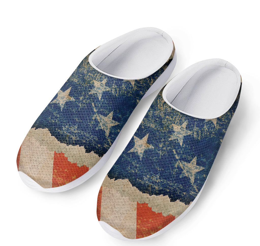 Grunge Ripped Paper American Flag Print Mesh Casual Shoes