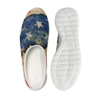 Grunge Ripped Paper American Flag Print Mesh Casual Shoes