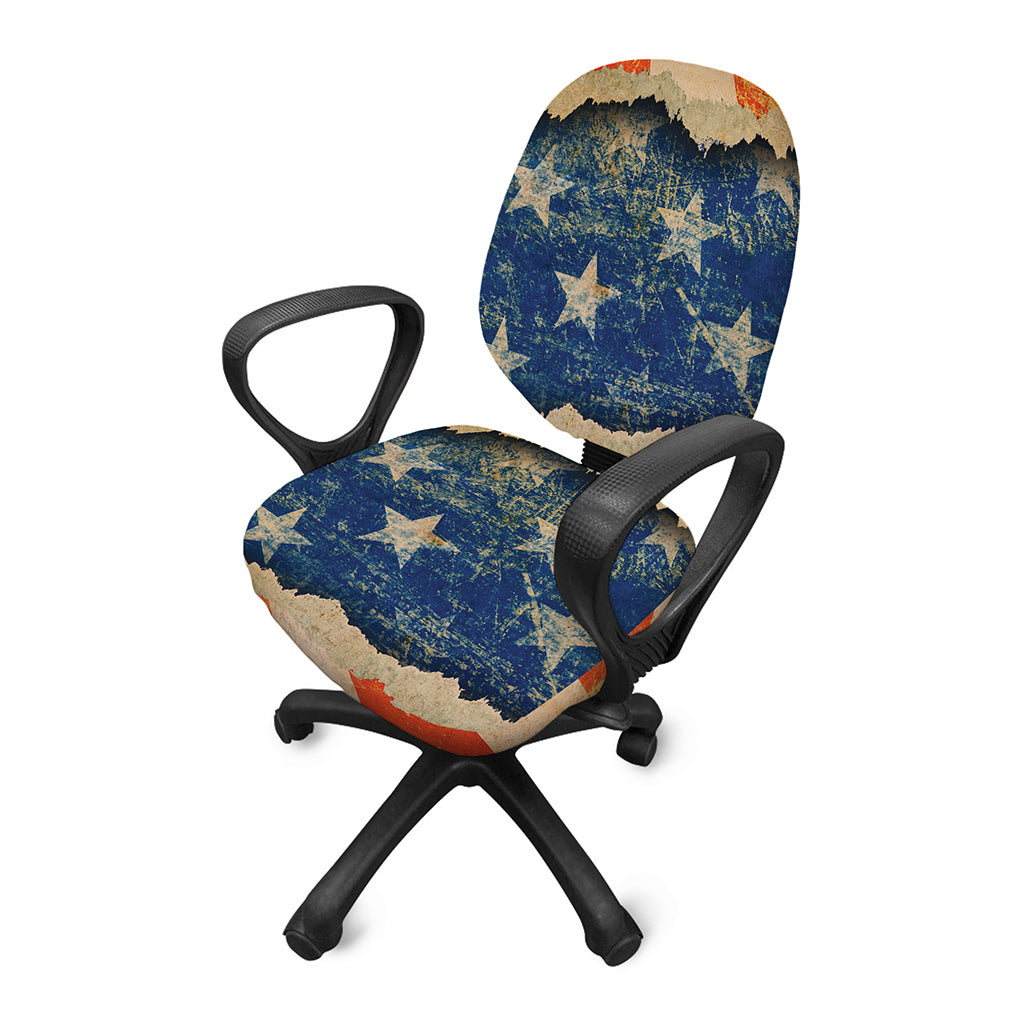 Grunge Ripped Paper American Flag Print Office Chair Cover