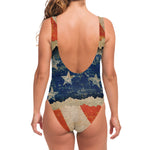 Grunge Ripped Paper American Flag Print One Piece Swimsuit