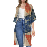 Grunge Ripped Paper American Flag Print Open Front Beach Cover Up