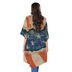 Grunge Ripped Paper American Flag Print Open Front Beach Cover Up