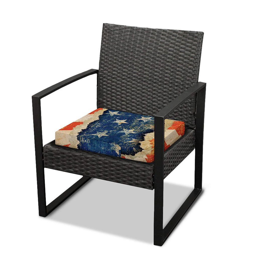 Grunge Ripped Paper American Flag Print Outdoor Seat Cushion Cover