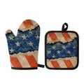 Grunge Ripped Paper American Flag Print Oven Mitt And Pot Holder Set