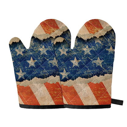 Grunge Ripped Paper American Flag Print Oven Mitts