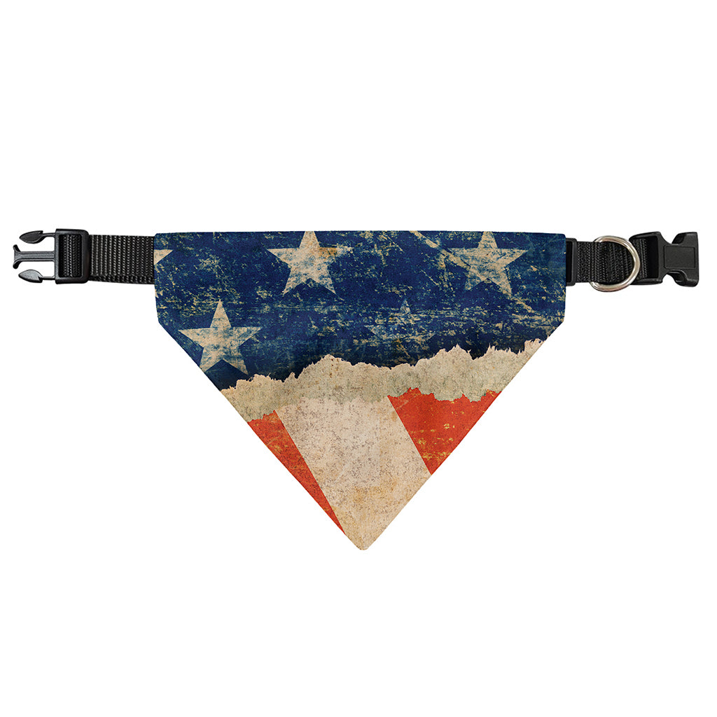 Grunge Ripped Paper American Flag Print Over The Collar Dog Bandana