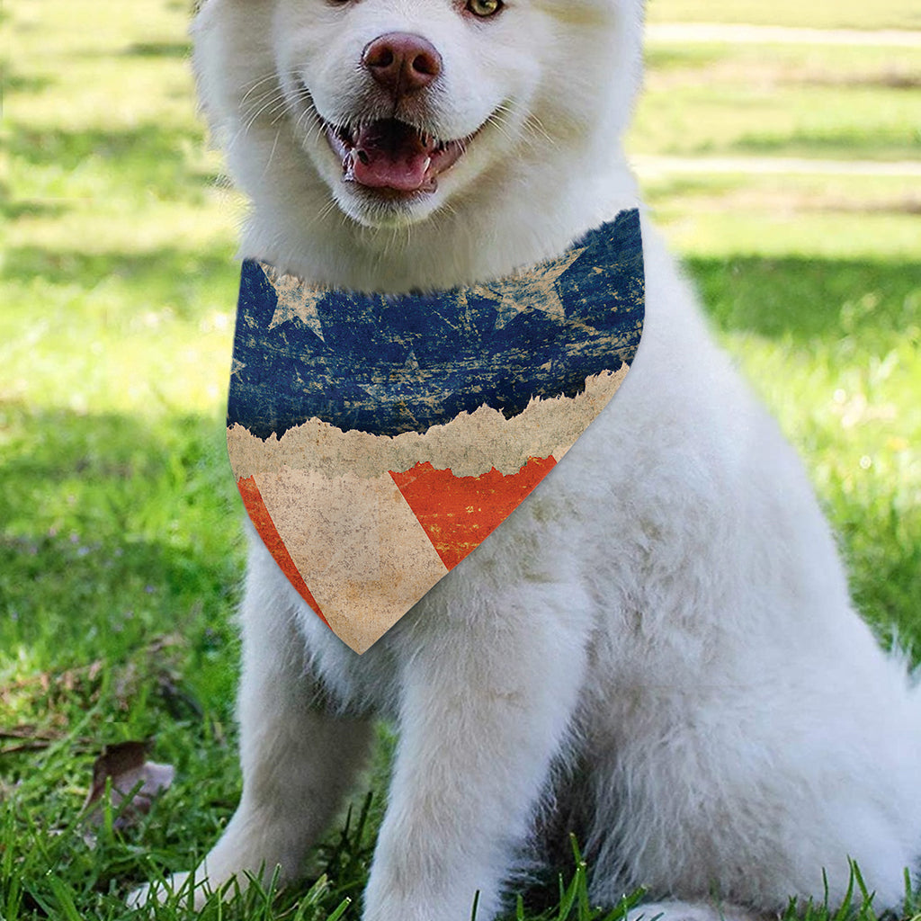 Grunge Ripped Paper American Flag Print Over The Collar Dog Bandana