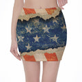 Grunge Ripped Paper American Flag Print Pencil Mini Skirt