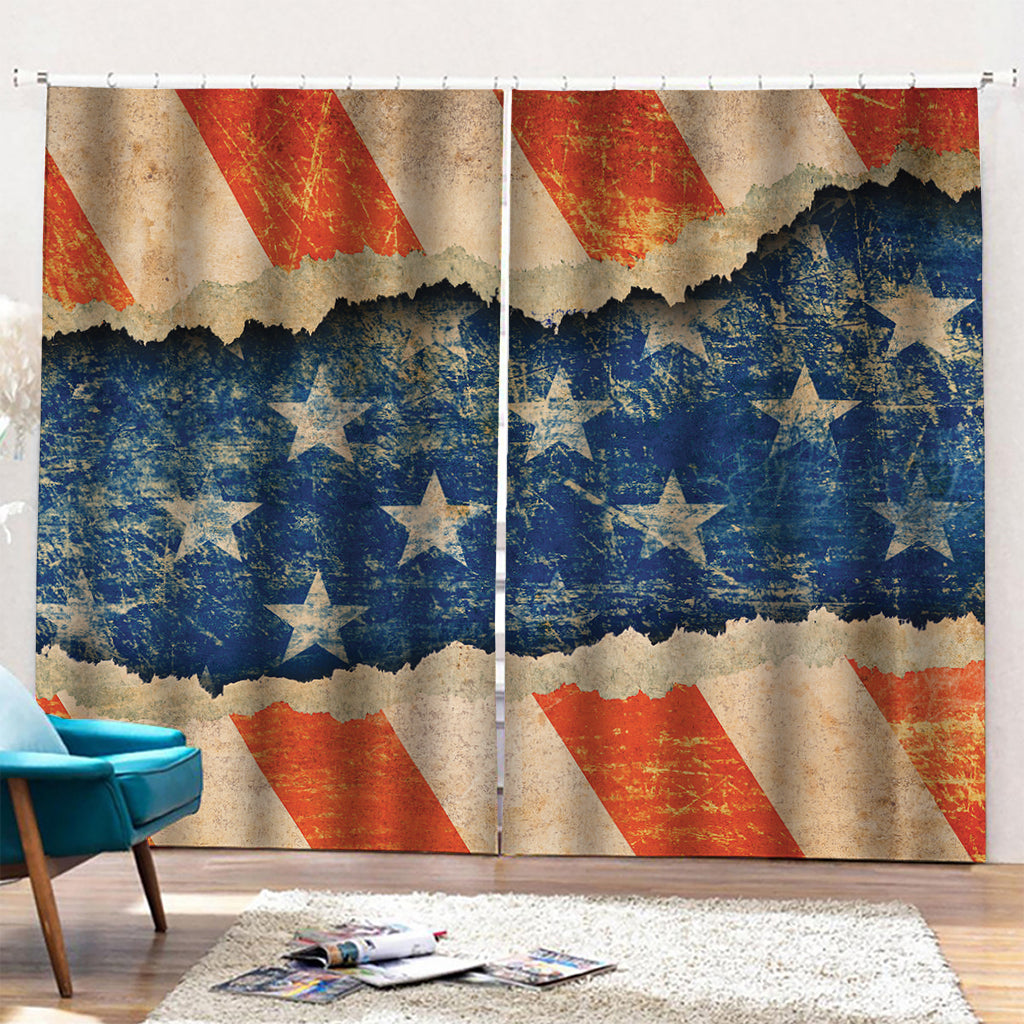 Grunge Ripped Paper American Flag Print Pencil Pleat Curtains