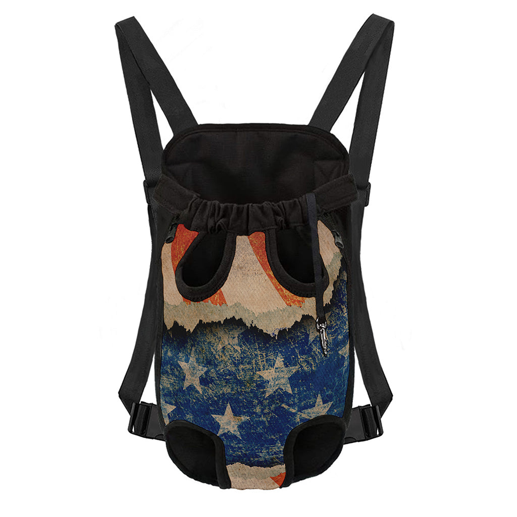 Grunge Ripped Paper American Flag Print Pet Carrier Backpack