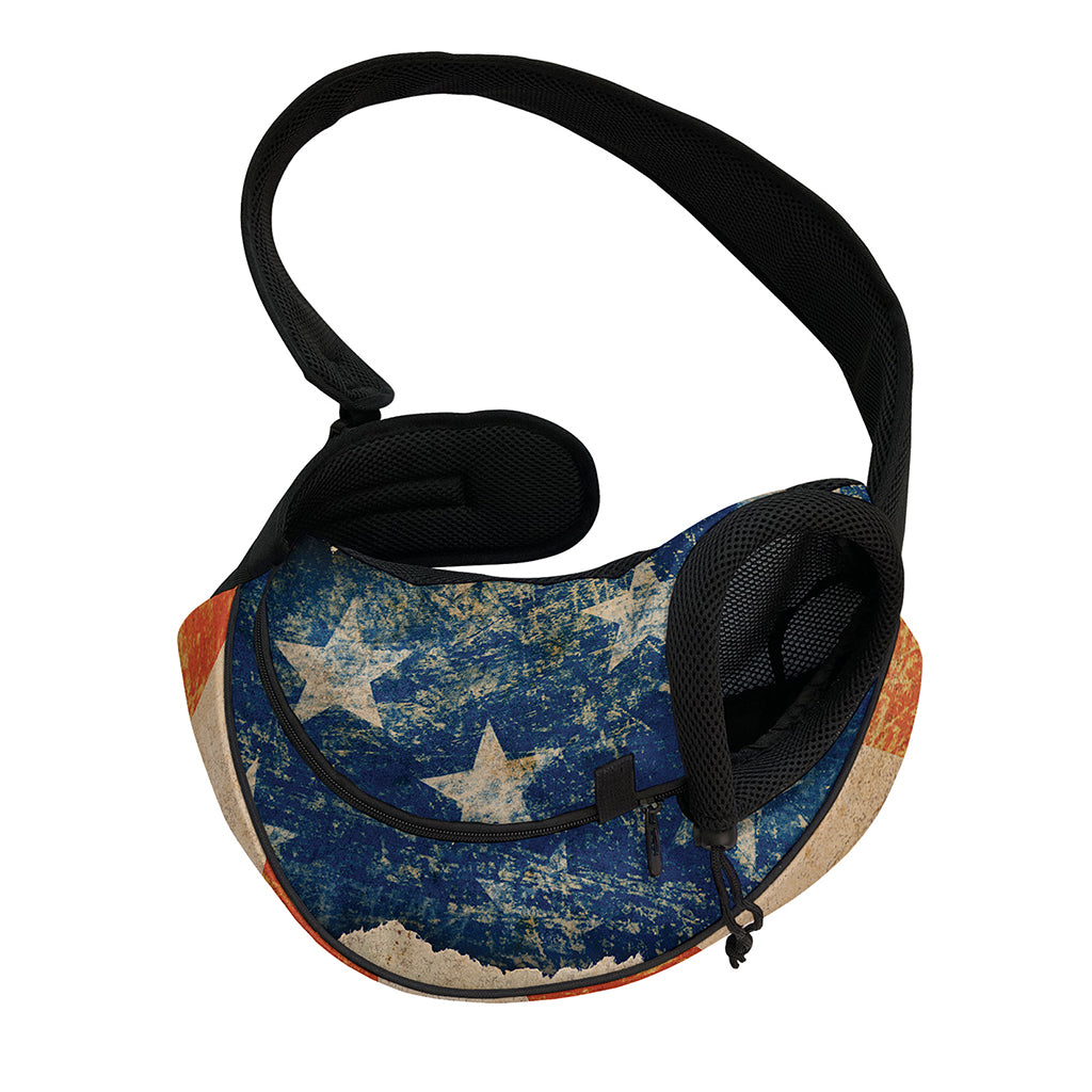 Grunge Ripped Paper American Flag Print Pet Sling Carrier