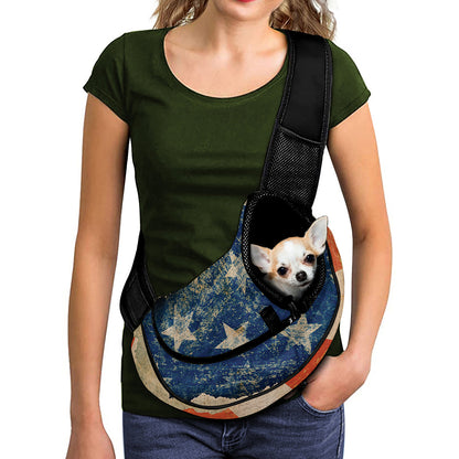 Grunge Ripped Paper American Flag Print Pet Sling Carrier