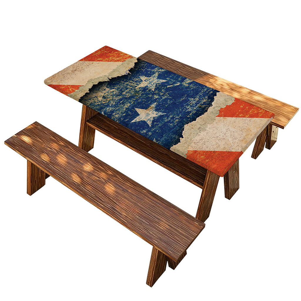 Grunge Ripped Paper American Flag Print Picnic Table Cover
