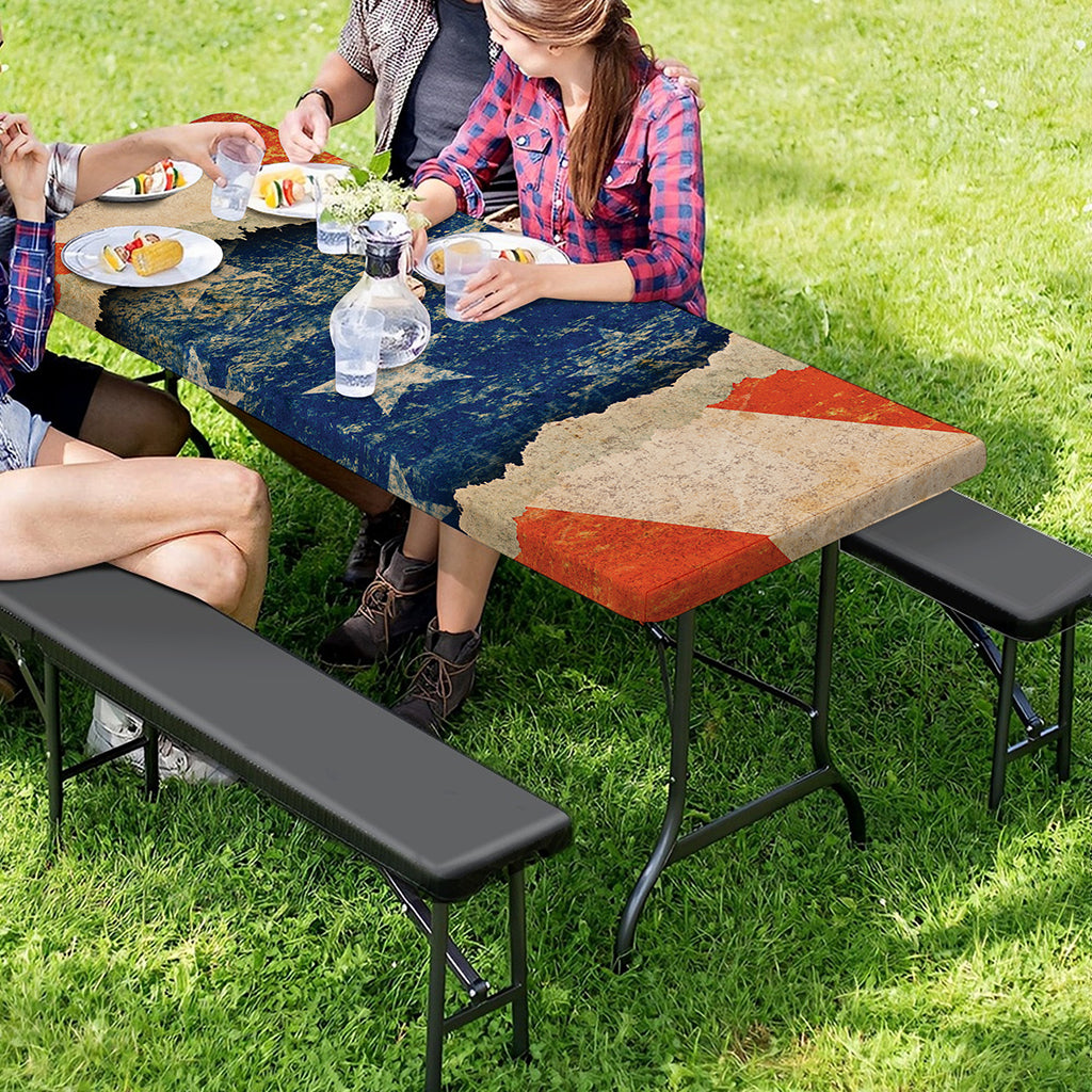 Grunge Ripped Paper American Flag Print Picnic Table Cover