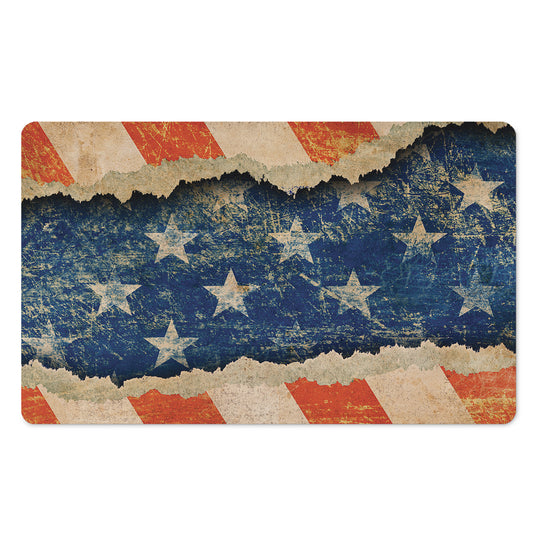 Grunge Ripped Paper American Flag Print Polyester Doormat