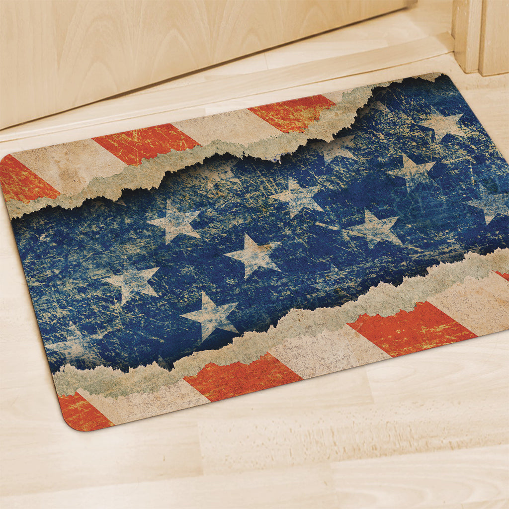 Grunge Ripped Paper American Flag Print Polyester Doormat
