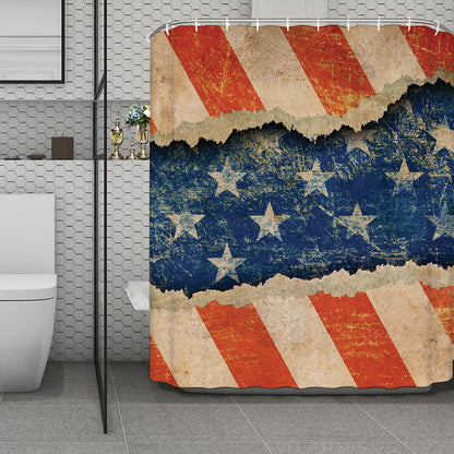 Grunge Ripped Paper American Flag Print Polyester Shower Curtain