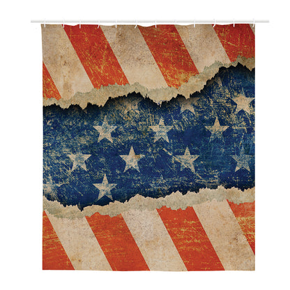 Grunge Ripped Paper American Flag Print Polyester Shower Curtain